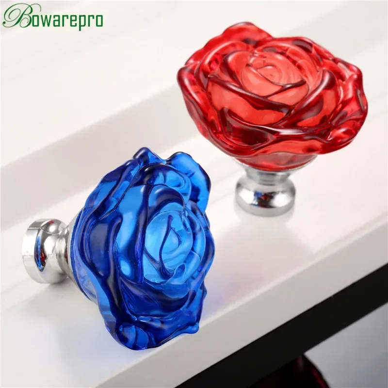 Furniture Hardware Latch - Bowarepro 50 มม.คริสตัลRoseแก้วจับตู้ลิ้นชักดึงตู้เสื้อผ้าครัวเฟอร์นิเจอร์ฮาร์ดแวร์Knobs Handles